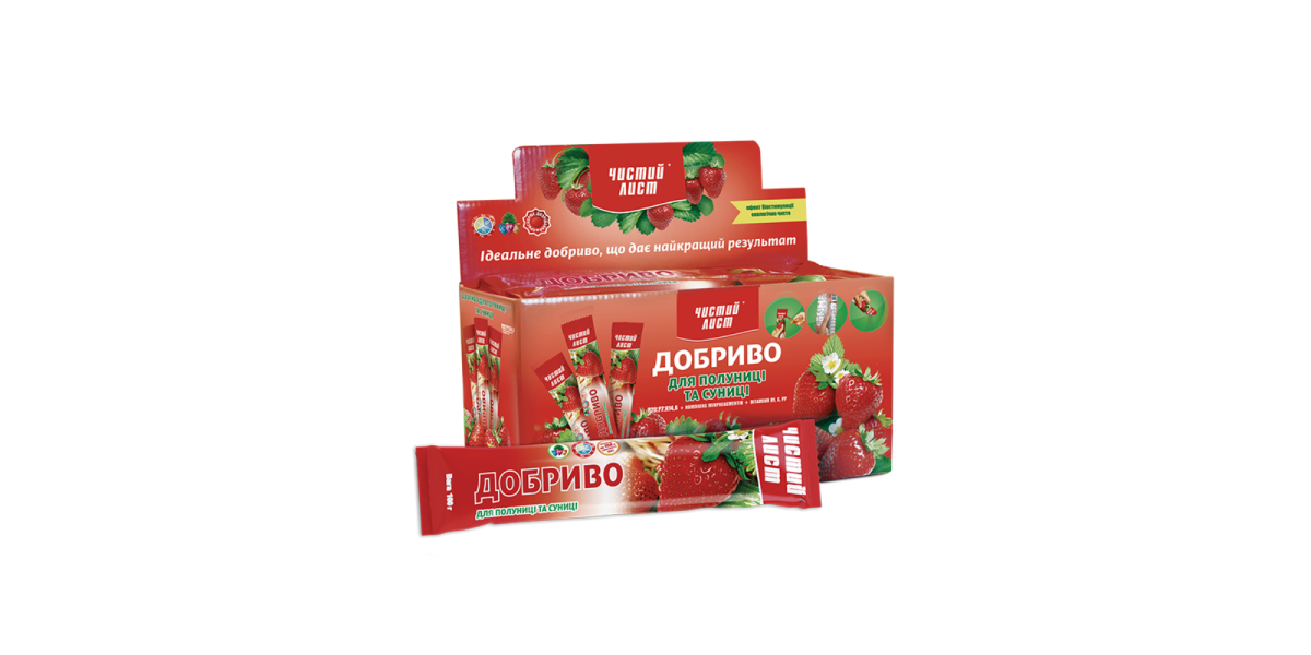 Удобрение кристаллическое для клубники и земляники ТМ "Чистый лист" 100 г.