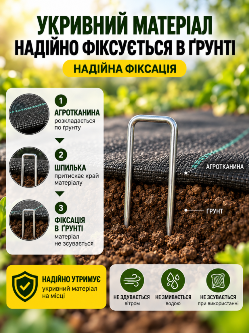 Шпилька металева для кріплення агроволокна ТМ "Agreen" 20 см. ТМ "Agreen" (50 шт. в упаковці)