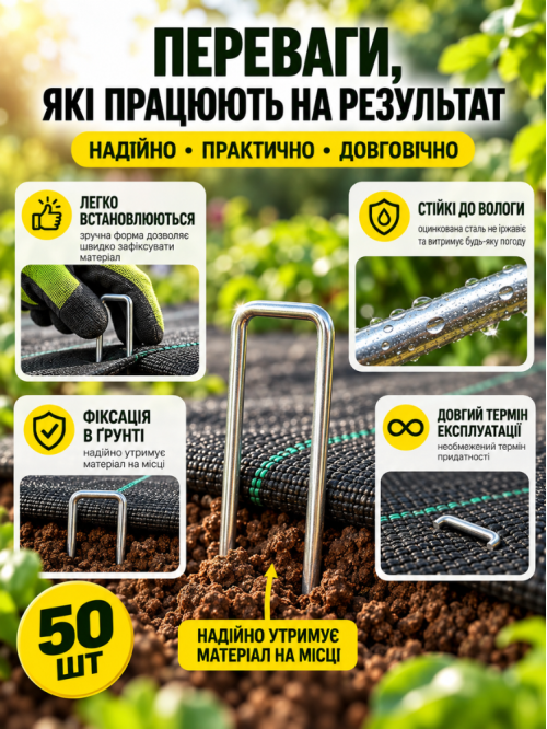 Шпилька металева для кріплення агроволокна ТМ "Agreen" 20 см. ТМ "Agreen" (50 шт. в упаковці)