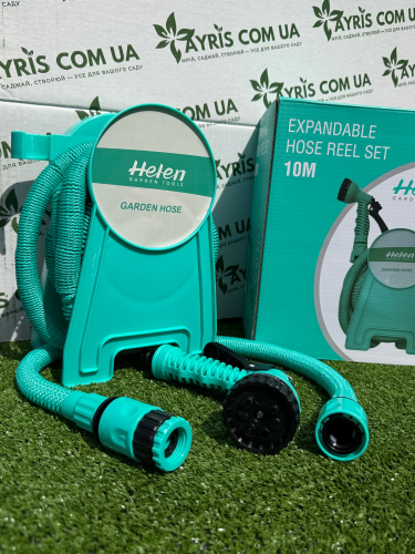Садовий шланг розтяжний для поливу з котушкою та розпилювачем (Helen Garden Tools) 10 м.